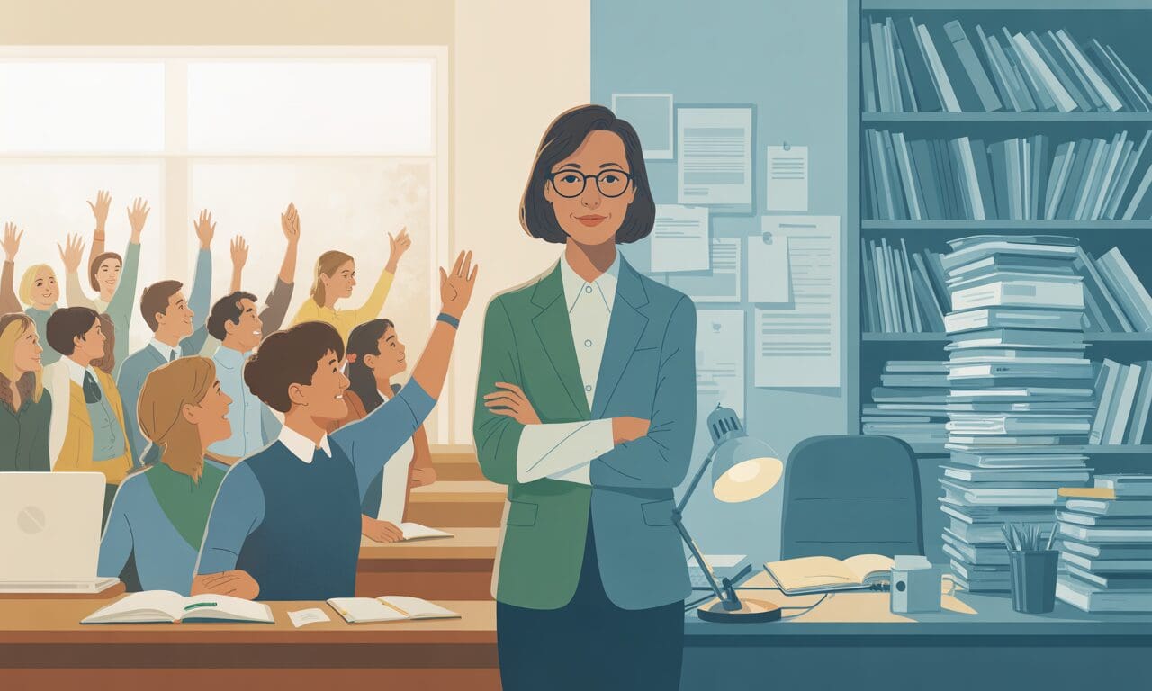 Adjunct professor showing the pros and cons of teaching college.
